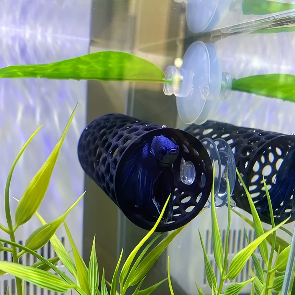 Betta Fish Tunnel & Hammock - Aquarium Hideout With Suction Cups (Green, PVC) - View #2