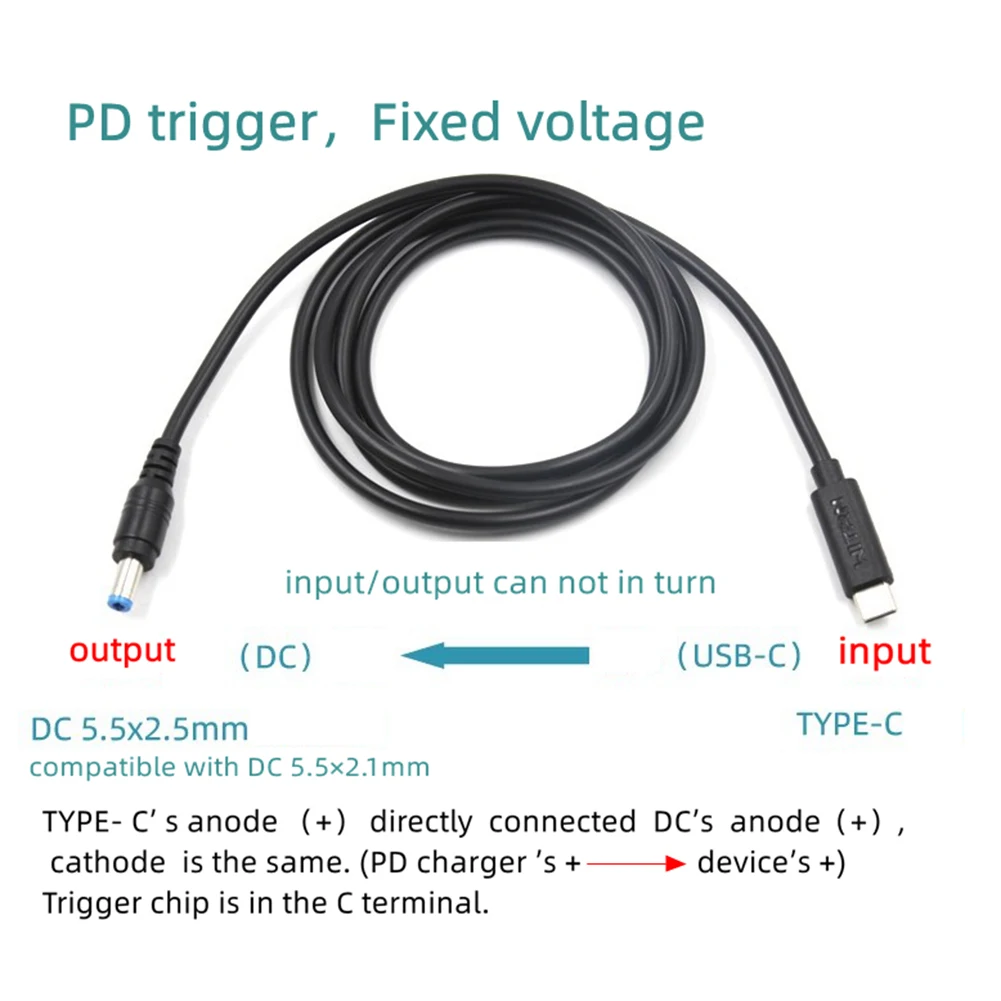 USB-C PD to DC Power Supply Cable with 5.5x2.5mm Connector