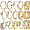 Hot selling 925 sterling silver gold ring, sparkling luxury charm, round crown, heart-shaped ring, fashionable jewelry gift