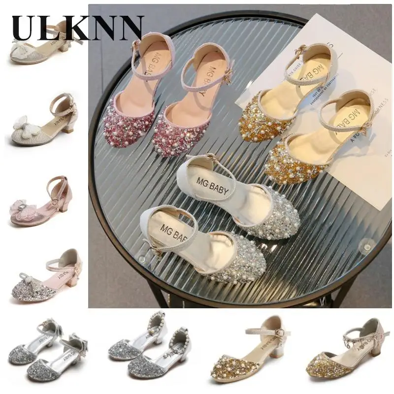 

2024 Spring/Summer New Girl's Rhinestone Sandalies Princess Leather Shoes Student Pearl Single Shoes Kids Sandals Heels
