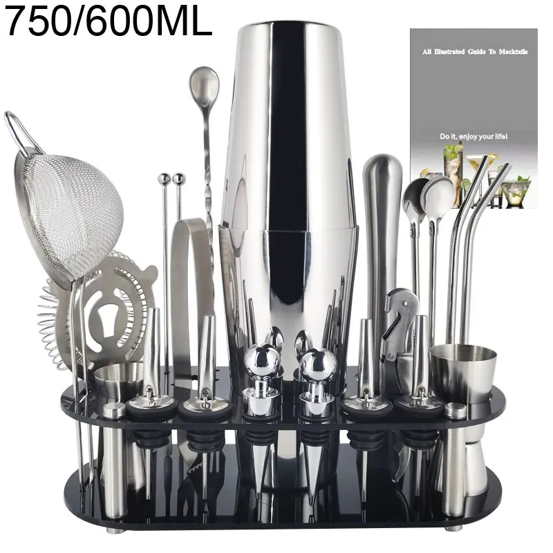 13-22Pcs 750ml 600ml Boston Cocktail Shaker Bar Tools Wine Mixer Set Bartender Cocktail Shaker Tool Kit with Holder