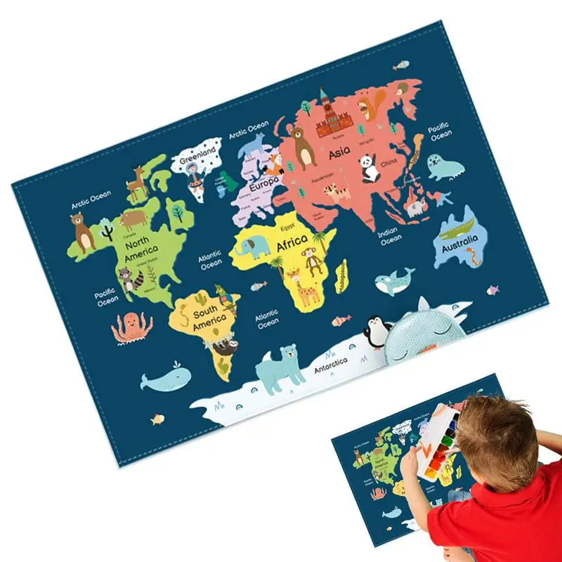 Desk Protector Mat Colorful Space Dinosaurs World Map Pattern Desk Pad Student School Organizer Desk Decor Table Protector