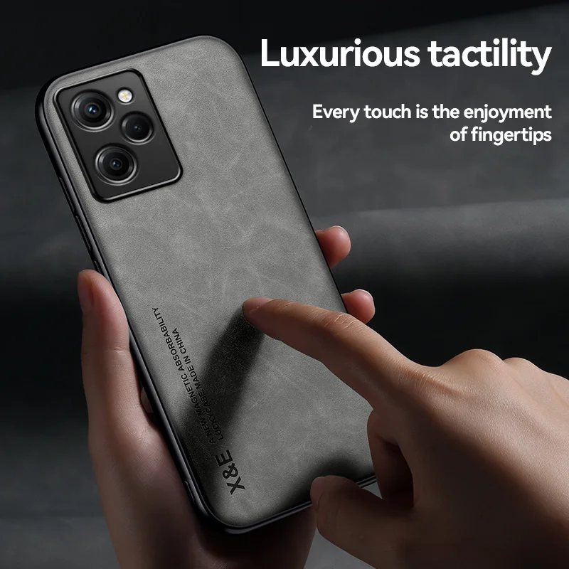 Elegant Leather Magnetic Holder Back Cover with Metal Plate