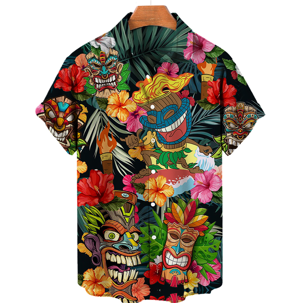Y2k Hawaiian Men's Shirt Beach Street 4XL Skull 3D Printing Summer Single Breasted blouse Casual Fashion Short Sleeved Clothing