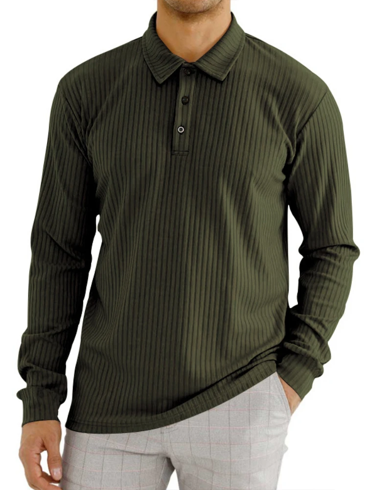 Casual European and American Polo Neck Button Long Sleeve Slim Fit Polo Shirt 2023 Men's Classic Solid Color Men's Polo Shirt