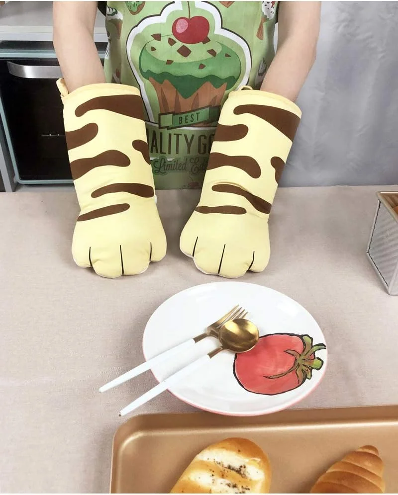 Thick Cotton Oven Mitts Cat Paw Design Baking Gloves Heat Resistant Cooking Gloves Potholder Funny Grilling Microwave Mittens silicone oven mitts kitchen gloves silicone oven gloves cotton pot holders