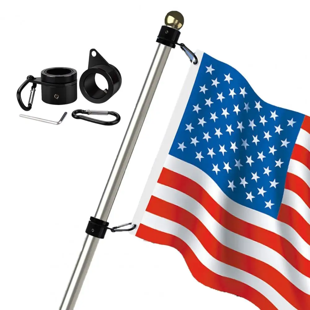 Tangle-free Flag Pole Ring Heavy Duty Alloy Flag Pole Mounting Ring Clip Set with 360 Degrees Rotating Carabiner Wrench for Easy