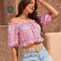 Dominique Floral Lantern Sleeve Off-Shoulder Crop Top 4