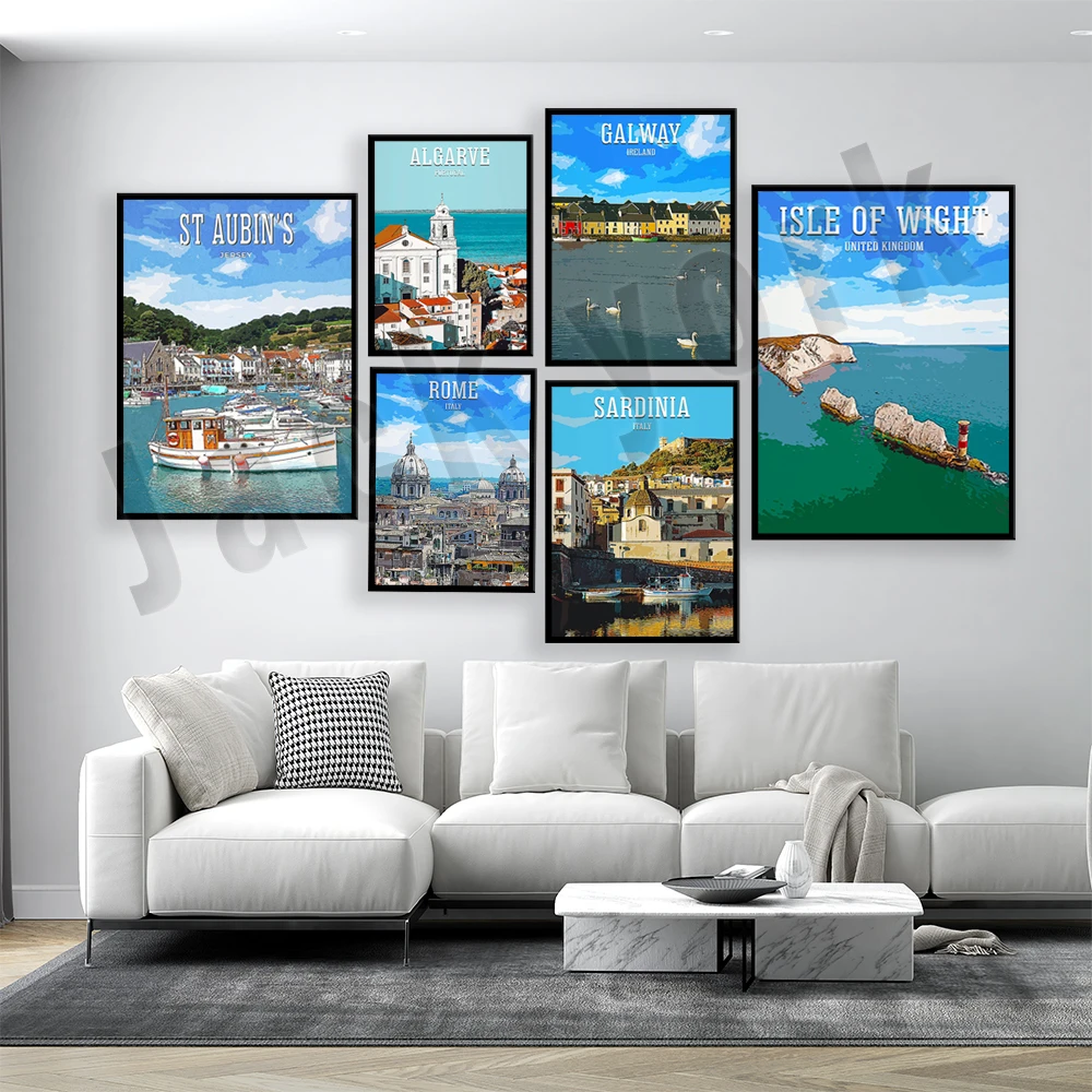 

Sicily, Brighton UK, Japan, Sardinia, Algarve, Bristol Port, Pebble Beach Golf Course, Jersey Port, Isle of Wight travel poster