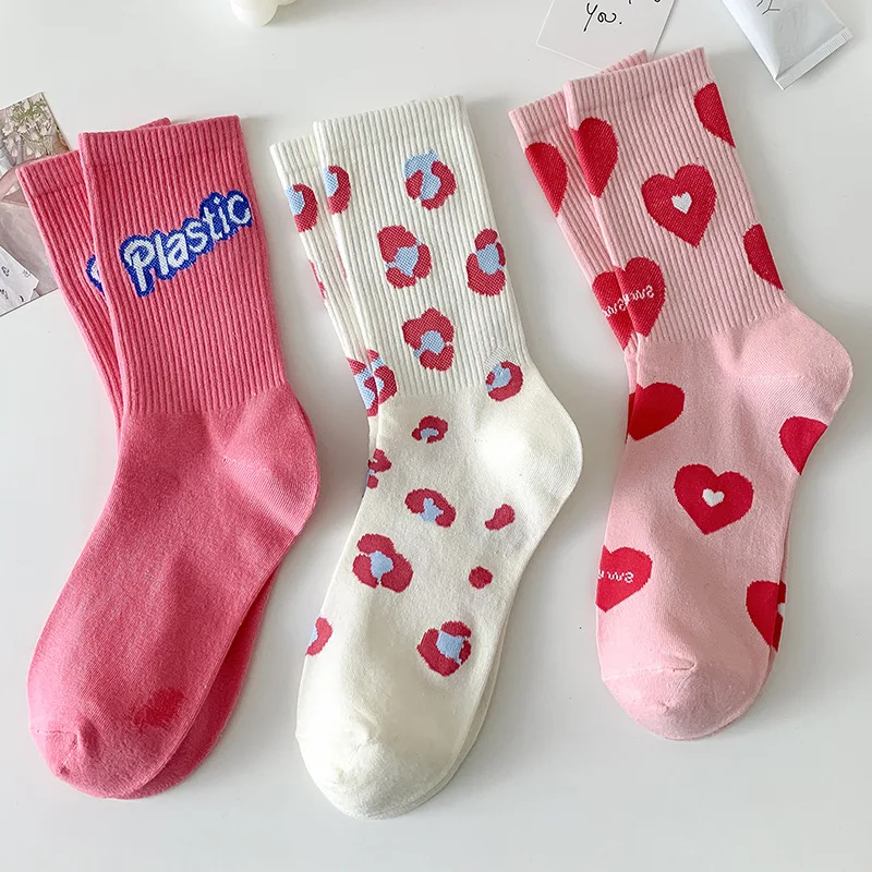 

New Pink Lovely Flower Love Letter Design,Sweet and Simple Socks,Versatile and Versatile Ins Trend