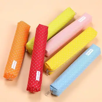 Piccoli astucci per matite con cerniera in tela fresca Kawaii Dot Fashion per forniture scolastiche per donne