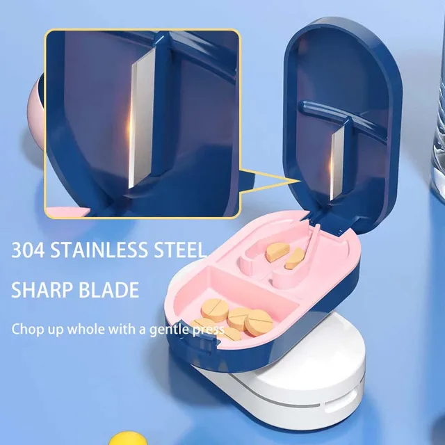 Pill Cutter With Invisible Storage Box Portable 2 In 1 Mini Drug Tablet Medicine Dustproof Divider Organizer Crusher Pill Box 2