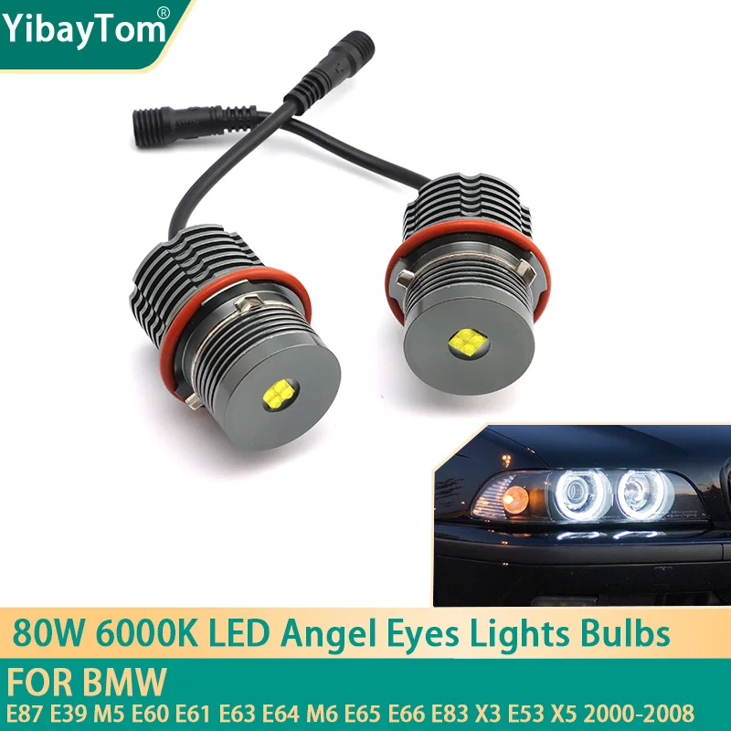 

2pcs 80W 6000K lamp LED Angel Eyes Marker Lights Bulbs For BMW E87 E39 M5 E60 E61 E63 E64 M6 E65 E66 E83 X3 E53 X5 2000-2008