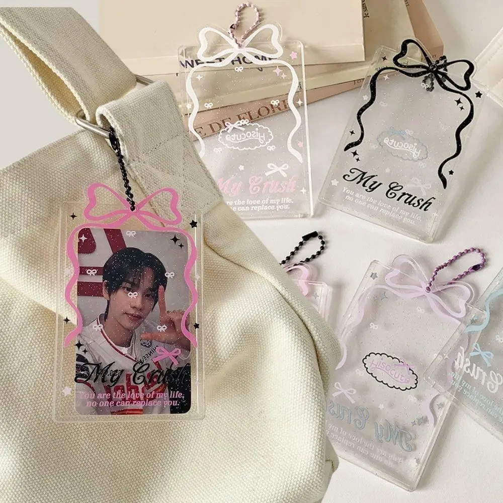 Cartoon Kpop Photocard Holder Bowknot Graffiti Idol Photocard Binder Transparent 3Inch Kpop Photo Storage Case Protection Cover