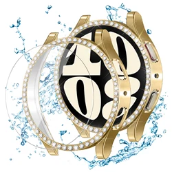Bling Diamond Glass and Case Set with Screen Protector - Luxury Watch Accessory Cover for Galaxy watch 4 40mm (Gold)
