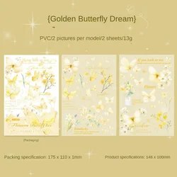 Butterfly Shadow PVC Transfer Stickers - 2 Pack for Scrapbooks and Diaries (175*110mm) (E Golden Butterfly)
