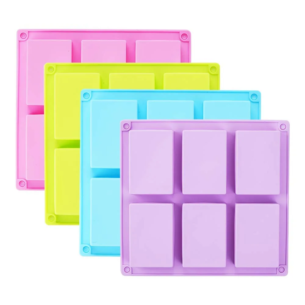 6 Grids Rectangle Silicone Soap Making Molds DIY Cake Bakeware Mold Soap Silicone Cake Mold Handmade Cold Soap Molds Tools Gifts