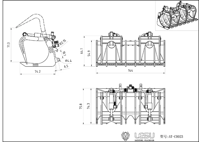 LESU 1/14 AOUE LT5 Hydraulischer Kompaktlader mit Metall-Hydraulikgreifer Modellspielzeug-Anbaugerät – Detail 1