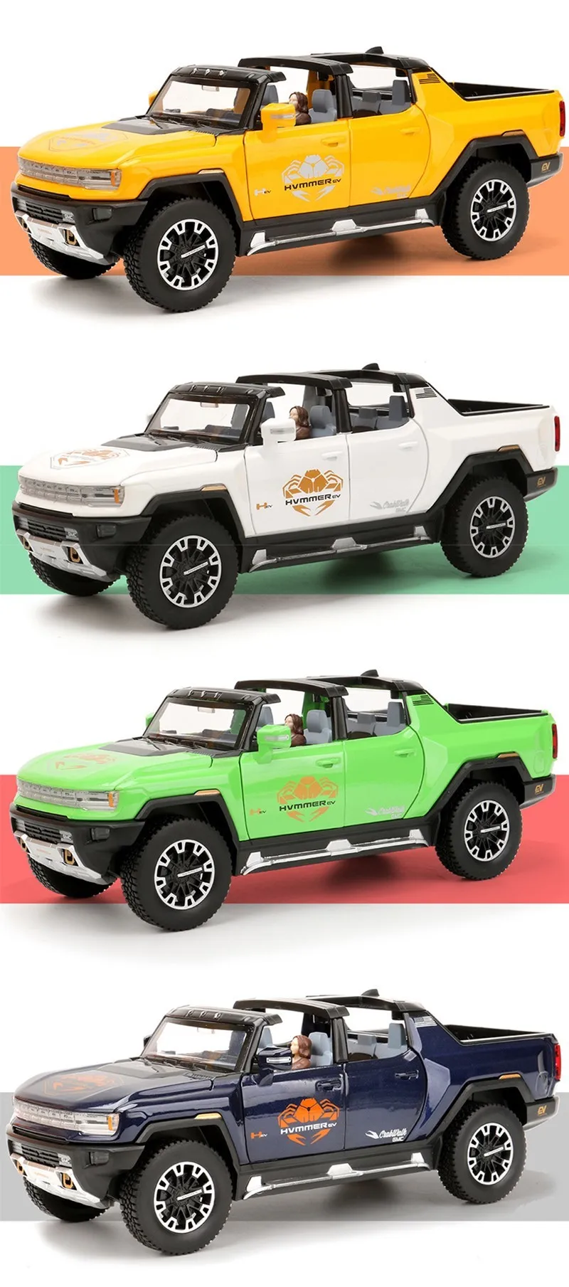 1:24 Hummer Ev Truck Alloy Car Model New Energy Off-Road Vehicle Toys Simulation With Sound And Light Two Styles