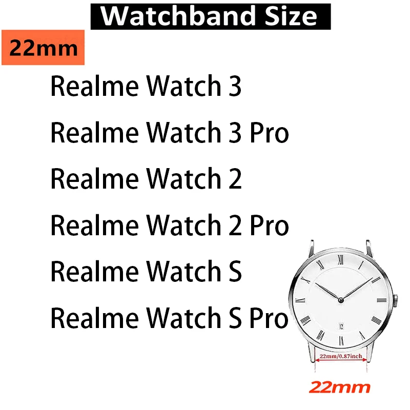 Realme Watch 3/3 Pro 스마트 시계 액세서리 용 22mm 금속 스트랩 Realme Watch 2/2 Pro 시계 밴드 용 스테인레스 스틸 팔찌