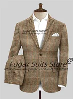 Italian style Brown Plaid Men Suits Slim Fit Notched Lapel Groom Wedding Tuxedos 2Pieces Sets Classic Male Blazers Costume Homme 1