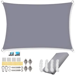 Waterproof Rectangle Sun Shade Sail Canopy for Outdoor Privacy and UV Protection (Gray with Kits)