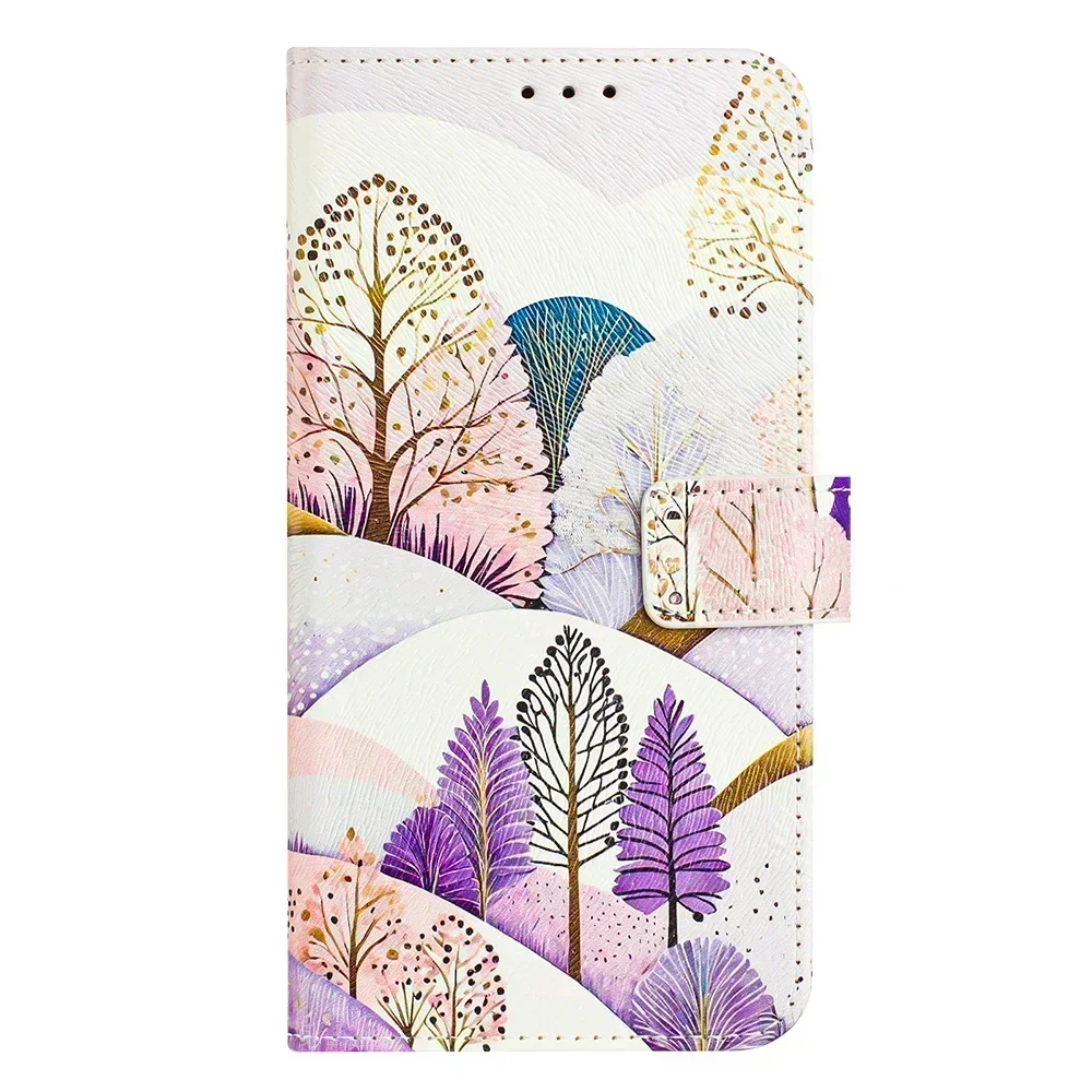 Cartoon Painted Leather Flip Wallet Phone Case with Card Slot Holder