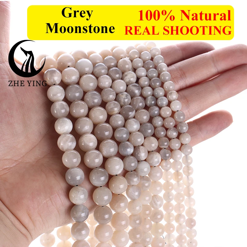 

Zhe Ying New Grey Moonstone Beads Round Loose Gemstone Beads for Jewelry Making Bracelet Necklace Diy Accessory