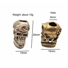 Brass Russian Skull Soldier Pentagram Berets EDC Knife Bead Lanyard Pendant Jewelry Punk Retro Paracord DIY Bracelet Accessories 