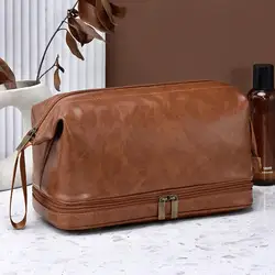 Elegant Leather Toiletry Travel Organizer (Brown)