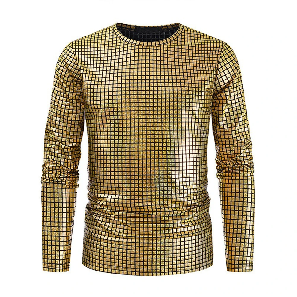 

Мужская футболка с длинным рукавом, сияющая эластичная Повседневная футболка с длинным рукавом, 1 шт.