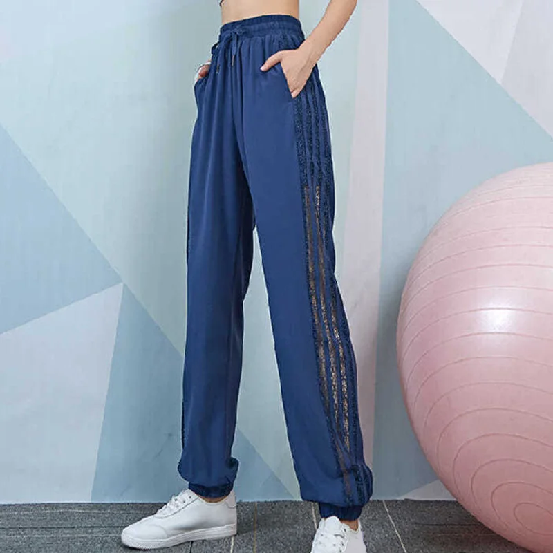 

Women Elastic Waist Jogging Pants 3 Solid Colors Breathable Hollow Out Lace Pants Sweatpant Yoga Pants Trousers Sports Outdoor