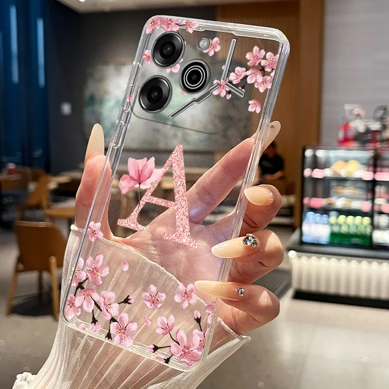 Floral Letter Transparent Slim Silicone Couple Phone Case