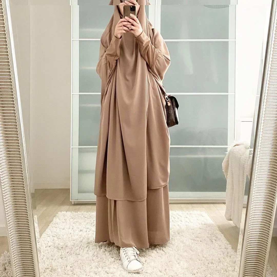 Jilbab 2 Piece Set Muslim Women Prayer Dress Abaya Khimar Long Hijab and Skirt Dubai Ramadan Eid Islamic Clothes Niqab Djellaba
