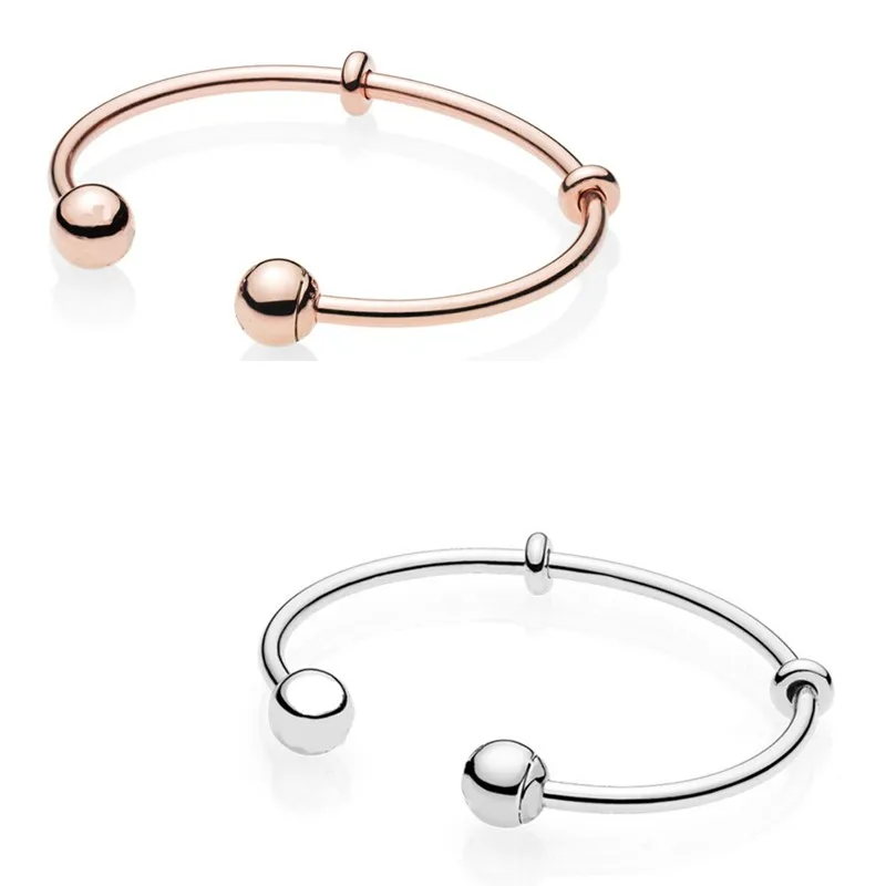 

Original Moments Rose Gold With Signature Caps Open Bracelet Bangle Fit Women 925 Sterling Silver Bead Charm Fashion Jewelry