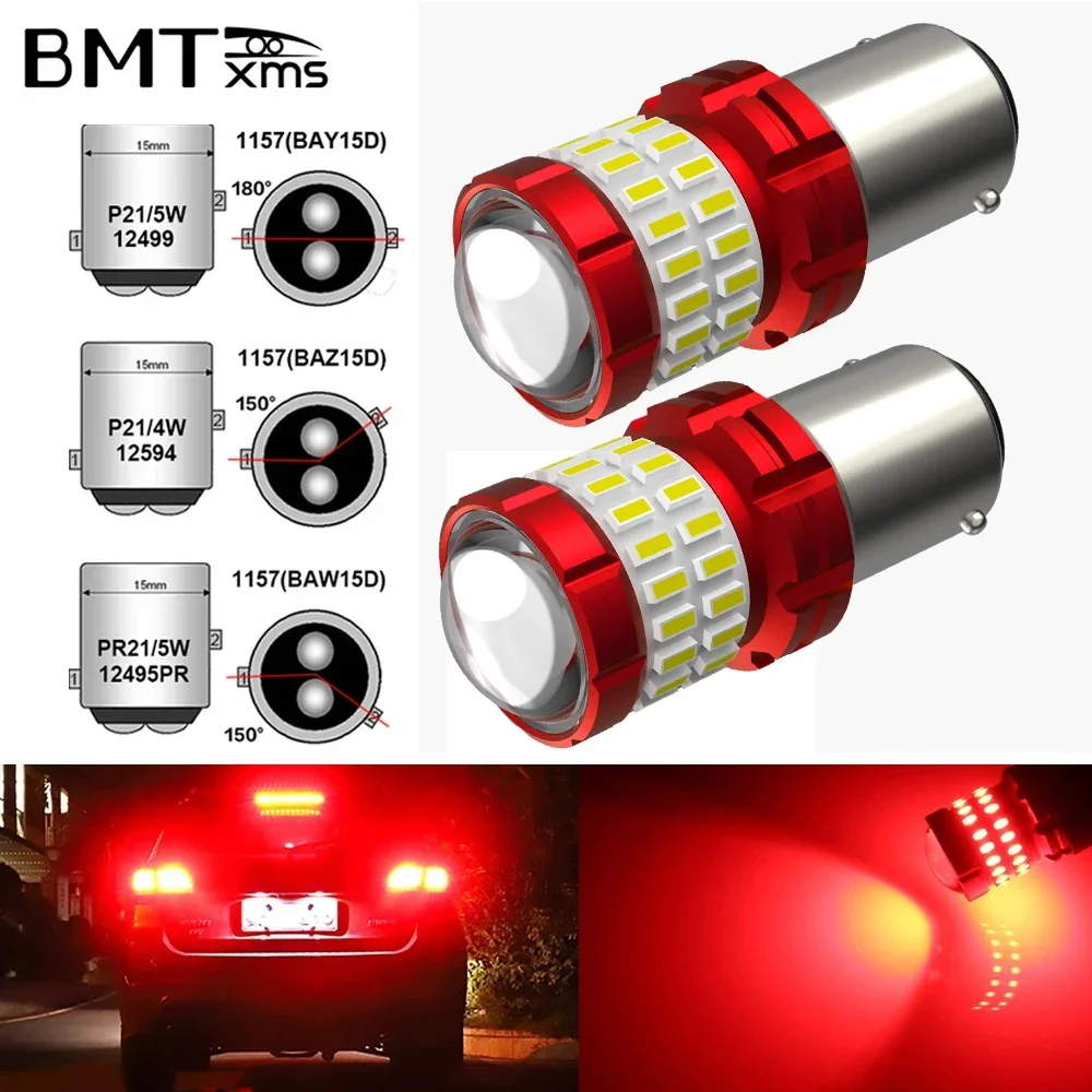 2PCS 1157 BAZ15D P21/4W Canbus Error Free LED Bulbs Super Bright Car Stop  Lights Red