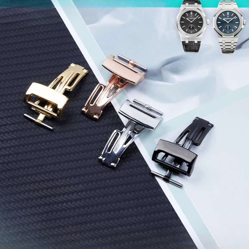 Per Ap Royal Oak Strap Accessori Per Orologi Universali Da 18Mm Golden Rose Silver Cinturini In Gomma In Vera Pelle Fibbia Pieghevole