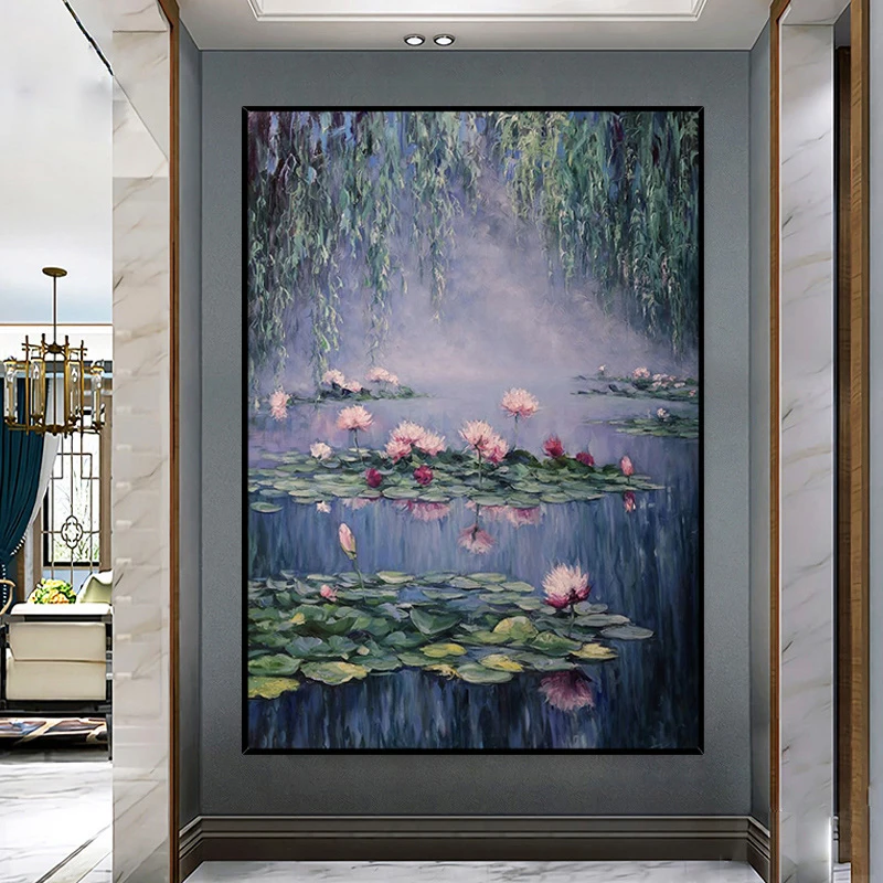

Wall Art Water Lotus Scenery Wall Decor Floral Hand-painted Oil Painting Classic Flower Pictures Artwork for Bedroom Home Office