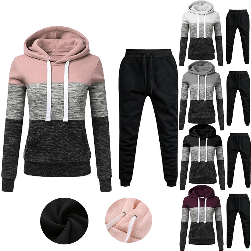 New Fashion Women Track Suits Sports Wear Jogging Suits Ladies Hooded Tracksuit Set Clothes Hoodies+Sweatpants Sweat Suits