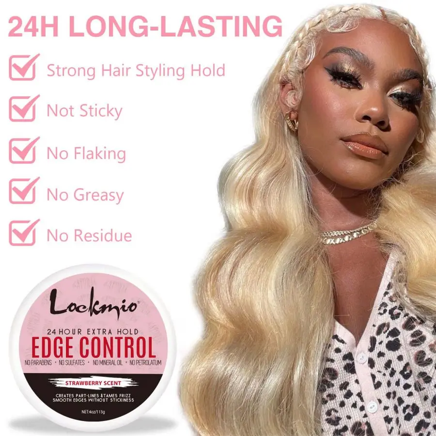 LOCKMIO 113g Edge Control Wax for Women 4c Hair Sleek Gel Cream 24 Hour Lasting Strong Hold Pomade for Slick Back Broken Hair