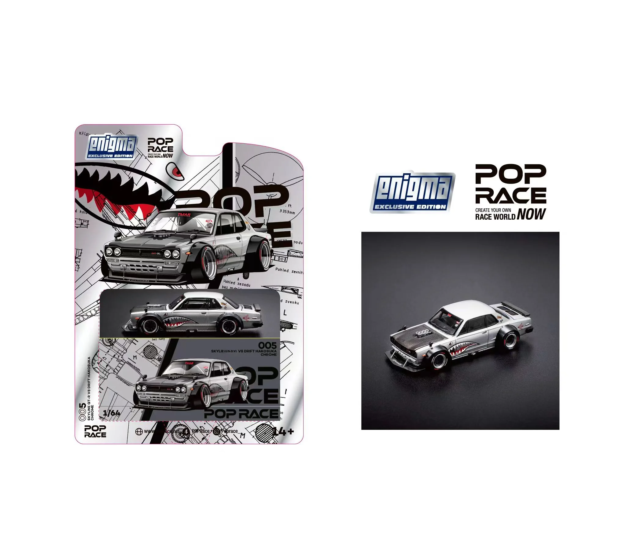 Pop Race 1:64 Skyline KPGC10 Hakosuka V8 Drift Silver Shark