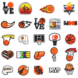 Heart & Crown Designer Shoe Charms - Basketball PVC Accessory Clips (24 PCS)