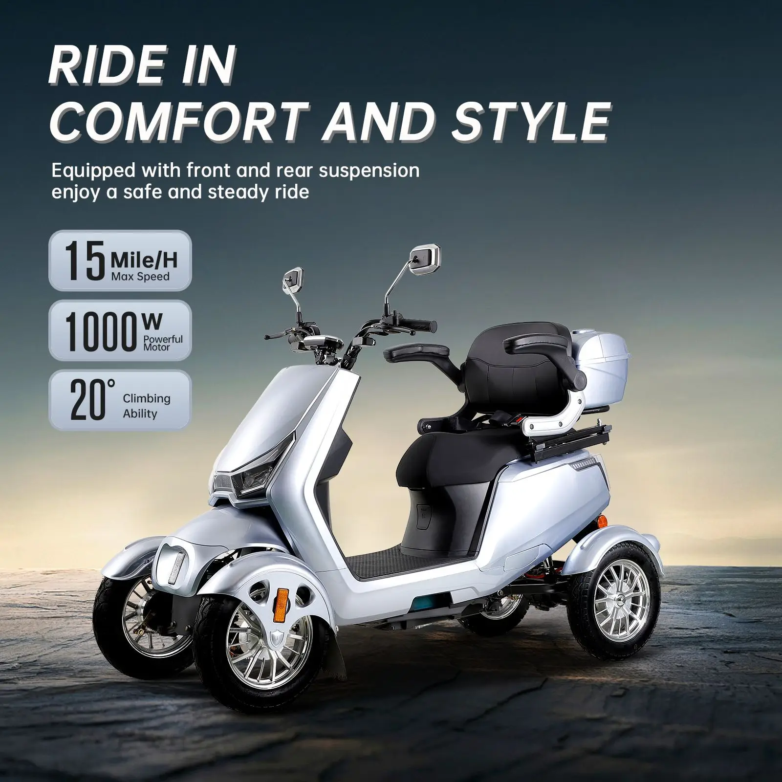 500W60V20Ah Electric Mobility Scooter Top Speed 25km/h Range 50km