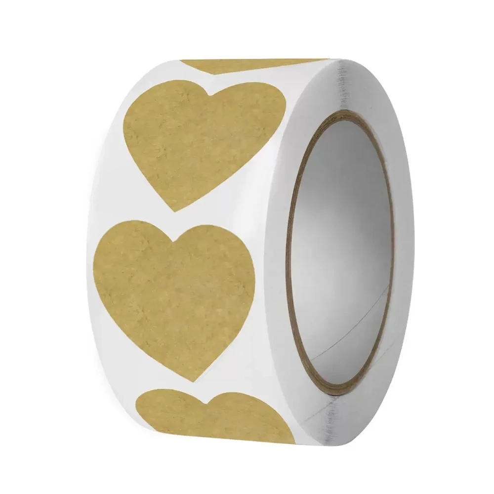 500 Pcs Kraft Heart Round Self-Adhesive Labels - Personalized DIY Stickers Baking, Item Classification Gift Tagging