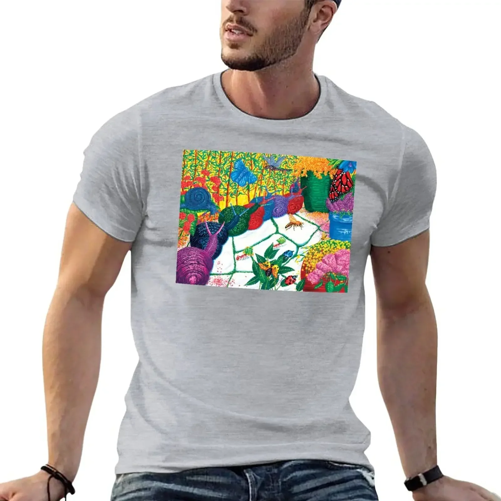 

Giant multicolored snails march in a beautiful garden T-Shirt for a boy Short sleeve tee plain t shirts men