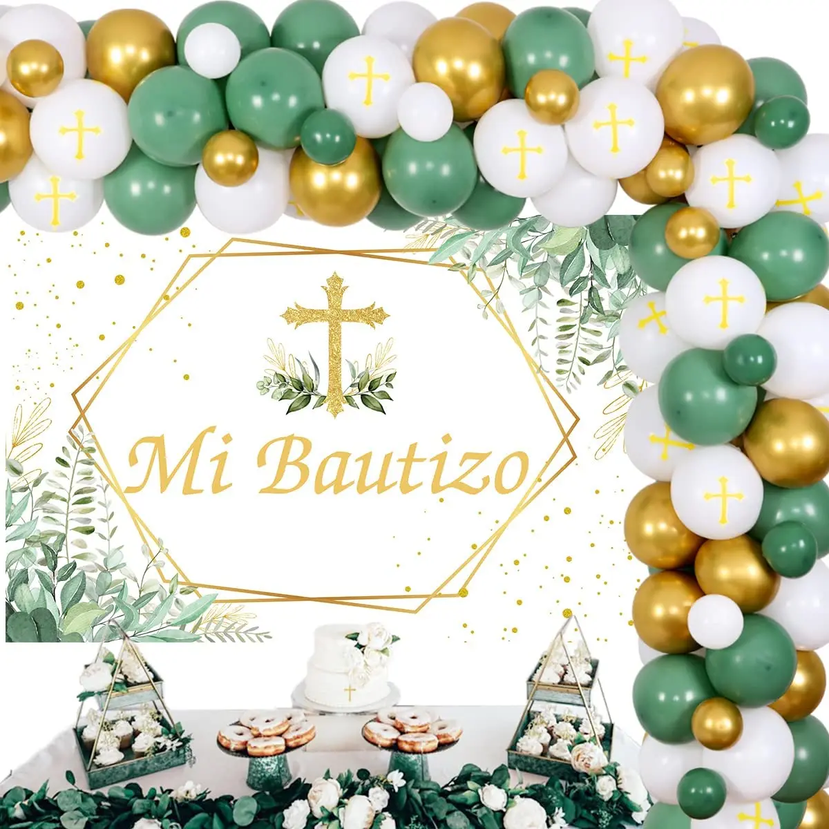 Decoraciones de fiesta de primera comunión para niñas, decoraciones de  fiesta de bautismo, kit de guirnalda de globos rosas con pancarta de globos