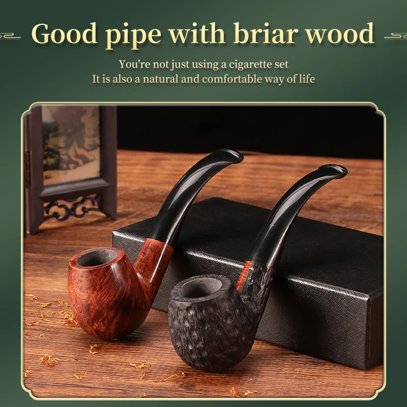 Briar Wood Pipe Sandblast Wooden Pipes Bent 9mm Filters Smoke Tobacco
