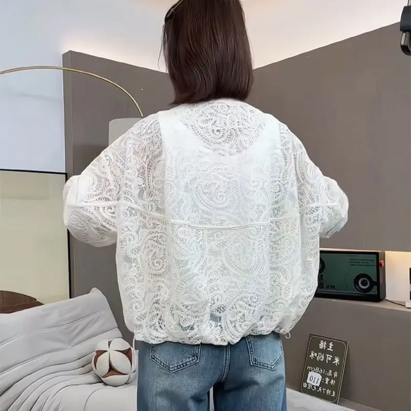 Spring Summer Lace Thin Jacket Women Parka Casual Femal Coat Hollow Out Embroidery Floral Women Thin Coat 2