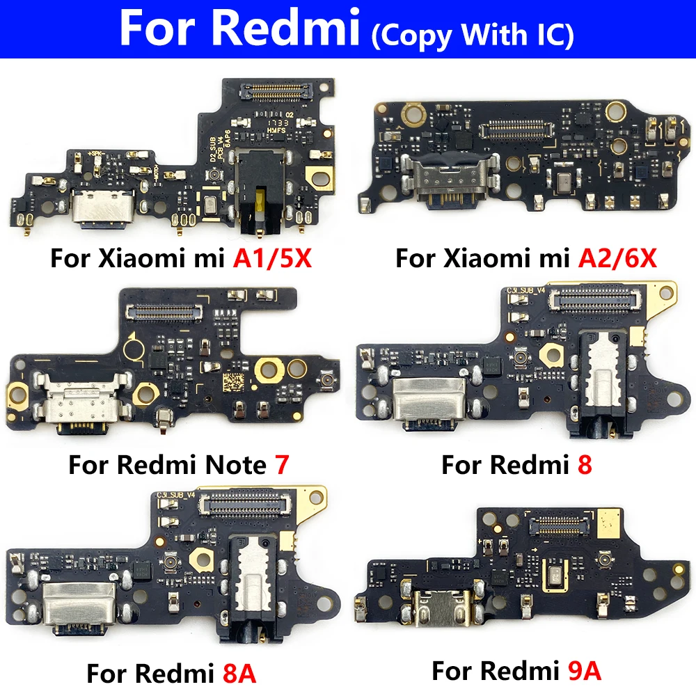 10 Pcs For Xiaomi Redmi Mi A1 A2 8 8A 9A Note 7 USB Port Charger Dock Plug Connector Charging Board FLex Cable Mic Microphone