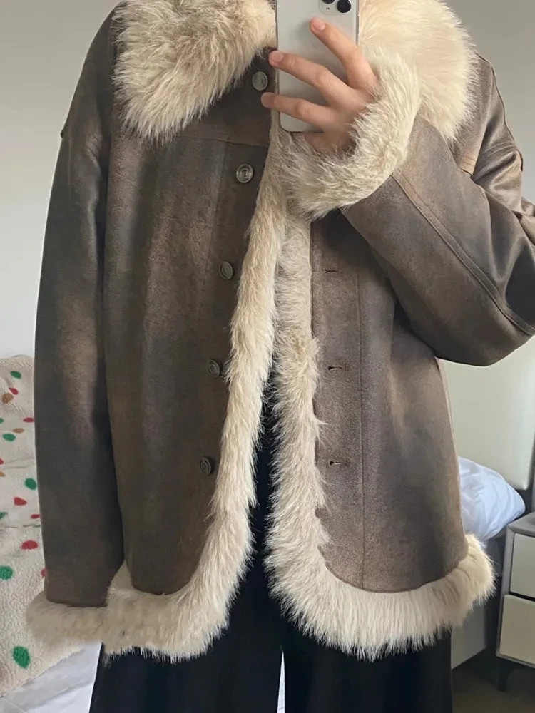 Lamb Wool Fur one Cotton-Padded fUR Coat 2024 Winter Fatty Senior Sense Plus Cashmere Thick Cotton-Padded Coat Jacket Zichao X4